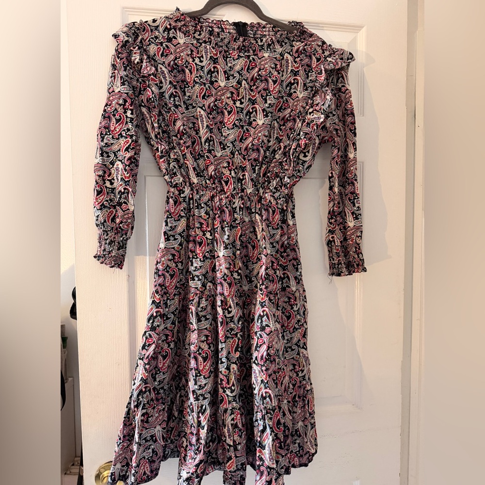 Jolie Black and Pink Paisley Long Sleeve Smocked Dress